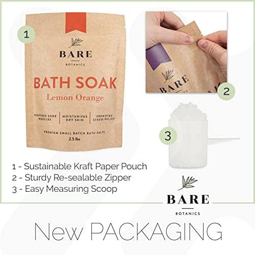 Bare Botanics Bath Soak (Лимон портокалова) - Изцяло Натурална Ароматерапевтическая сол за вана за релакс | Включва мерителна лъжичка | Без синтетични аромати | Солна вана, Детоксикационная вана за краката и мускулите