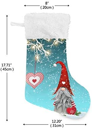 Коледни чорапи ALAZA, Скандинавските Традиционните Коледни Чорапи под формата на Джудже с Червено Сърце, Класически Персонализирани Големи Чорапи, Бижута за семейни тържества, декорация за партита, 1 опаковка, 17,7