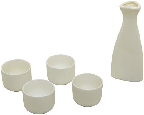 Бял Керамичен комплект за горещо саке MyGift с decanter за бутилки Токкури (5 грама) и 4 Чаши Очоко (1,6 мл), Сервировочный комплект за саке в японски стил