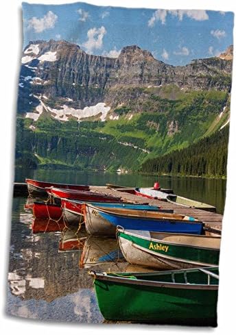 Кърпа за ръце 3D Rose Канада-Алберт-езерото Камерън и планина Къстър с док и кану-каяк, 15 x 22, Бяло