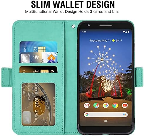 Asuwish е Съвместима с Pixel Google 3a чанта-портфейл и защитно фолио за екран от закалено стъкло, кожен флип-притежател на кредитна карта, стойка за маса, аксесоари за мобилни телефони в цветенце, калъф за телефон