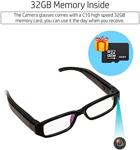 Очила за камерата Fueiyita, очила за шпионска камера, Видео Очила Hd 1080p, Очила за запис на видео, Място за срещи, пътувания, спорт, вградена карта с памет 32g, Без Bluetooth или WiFi...