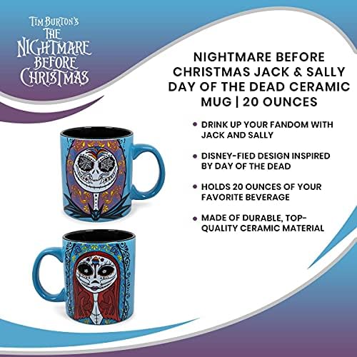 Керамични кафеена чаша за Кошмарът преди Коледа Джак и Сали Денят на мъртвите | Официални кухненски принадлежности Disney | Голяма чаша За домашни ястия, Празнична посуда за напитки | с Капацитет 20 грама