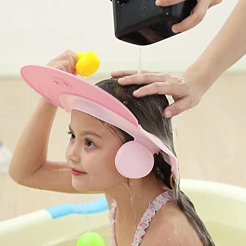 Детска шапка за душ, шампоан, козирка, защитно шапчица, препарат за измиване на косата в детската вана, предотвратява попадането на вода върху лицето за защита на очите и ушите малки деца и деца (розов)