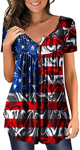 ADHOWBEW 4 юли Дамски Ризи С Къс Ръкав Американски Флаг тениска с V Образно деколте 2023 Летните Модни Върхове на Размера на Плюс
