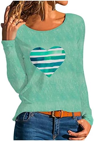 NOKMOPO/ Риза с дълъг ръкав, Модни и Ежедневни Hoody с качулка и кръгло деколте, с Яка и Наклонени Принтом на Сърцето, тениски с Дълъг Ръкав, Топ