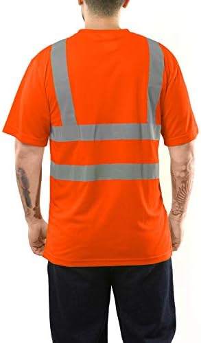 Работни ризи Kolossus за мъже - Къс ръкав, Висока видимост - Строителна облекло - Светлоотразителни елементи с джобове - Клас 2 ANSI