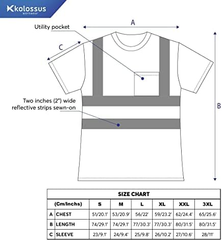 Работни ризи Kolossus за мъже - Къс ръкав, Висока видимост - Строителна облекло - Светлоотразителни елементи с джобове - Клас 2 ANSI