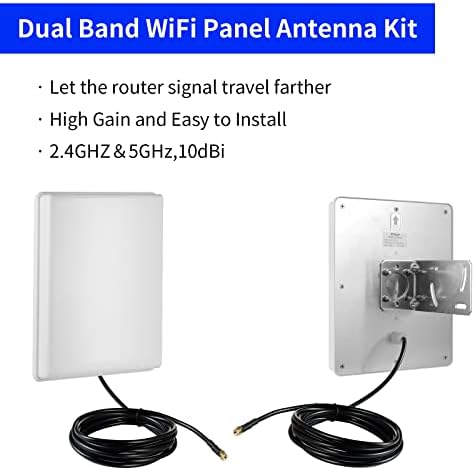 Външна 15dBi Двухдиапазонная WiFi 2,4 Ghz И 5 Ghz 5,8 Ghz, Панелна антена на далечни разстояния от 10-футовым кабел за WiFi-рутер на Безжична мрежова карта IP камера за Сигурност на Монитор за видеонаблюдение, Eifagur