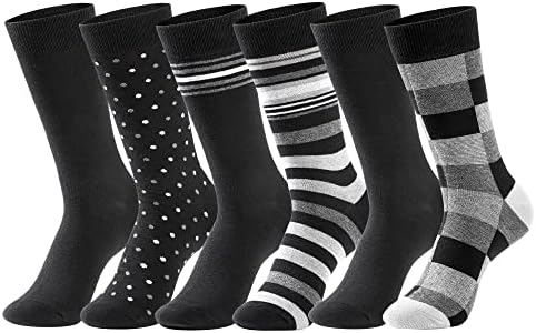 Мъжки Тържествено Чорапи, 6 Опаковки, Ежедневни Мъжки Чорапи до средата на Прасците от Черно Чесаного Памук с Класически Дизайн, Размер 10-13