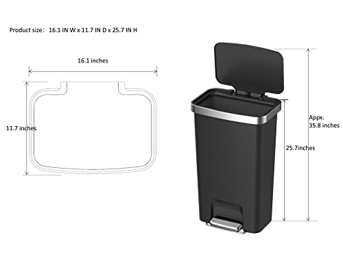Кофа за боклук ODMP обем 11,9 литра, Пластмасова степенка На Кухненската кошчето за боклук (Цвят: черен)