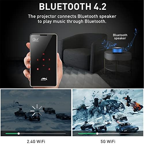 Проектор SJYDQ Mini Bluetooth, WiFi, Android 9,0 батерия 4000 mah, поддръжка на мобилен проектор Miracast Airplay 4K Видео в прожектор (Цвят: C)