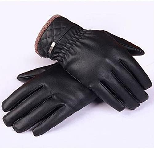N/A Зимни Мъжки Кожени ръкавици с чувствителен на допир екран, Есенно-зимни флисовые Топли ръкавици, Модерни бизнес ръкавици (Цвят: A, размер: One Size)