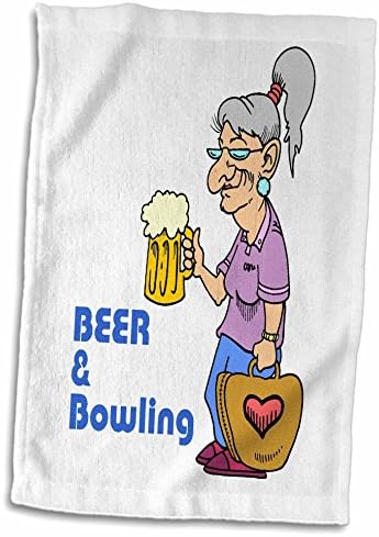 Кърпа за ръце с забавен модел на баба с бира и Боулинг алея под формата на 3D Рози /Спортно Кърпа, 15 x 22