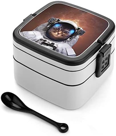Двуслойни Контейнери за храна Cat Astronaut Bento Box с дръжка, Лаптоп за Офис работа