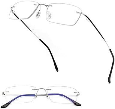 ESAVIA Титанов Очила за четене без Рамки за Мъже И Жени, ултра-леки Правоъгълни Сребристи Компютърни Ридеры - Блокиране на синя светлина