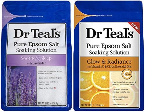 Подаръчен комплект Dr. Teal's Pure Английска Salt Soak за Деня на майката - (2 пакетчета, само 6 кг) - Успокояваща и усыпляющая Лавандула и Блясък с витамин С и етерични масла от цитрусови плодове - Лекува болки в мускулите