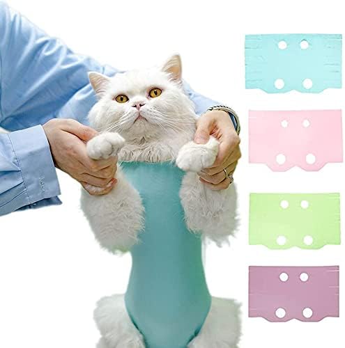 Doubou е Подходящ за дрехи за стерилизация котки/хирургически дрехи за котки/ дрехи за отбиване на котки от гърдите, плат удобна, дишаща и еластична, предпазва от слизывание котешка вълна。 (син, M)
