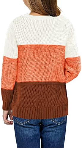 Вязаный Пуловер с дълги ръкави за момичета Sidefeel, Цветен Блок, Кръгъл Отвор, Сладък Топъл Пуловер За Почивка от 4 до 13 години