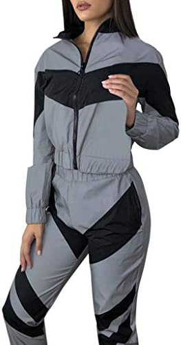 YUTRD ZCJUX Комплект от 2 теми, Отразяващи спортни костюми, женски съкратен топ с цип, Панталон Ветровка, Модни Дамски Свободна Светещо яке, Палто, Панталони, Големи размери (Цвят: B размер: Малка)