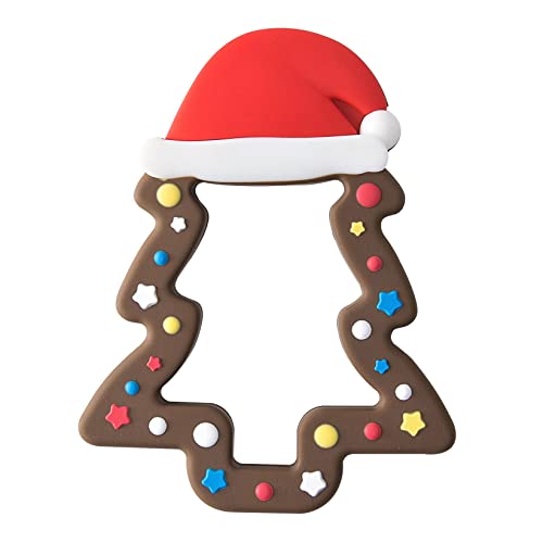 Силиконов Коледен прорезыватель Jimibaby, Първата Коледна играчка за никнене на млечни зъби за най-малките момчета и момичета, Пълнител за коледни чорапи idea се предлага в опаковка на подаръка (Шоколад Коледа)