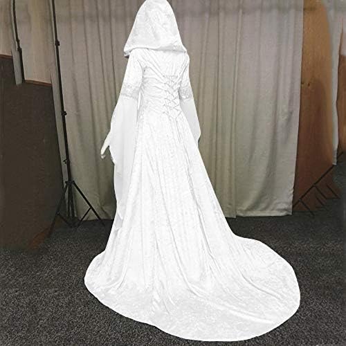 ZEFOTIM Средновековна рокля вещици Винтажное рокля-наметало на вещица с качулка и ръкави-тръба Средновековна сватбена рокля Рокля за cosplay на Хелоуин