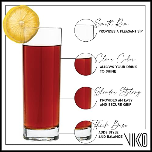 Чаши за хайбола Vikko с утяжеленной основа, чаша за пиене с тегло 10,75 унция, набор от 12 чаши Колинс, за сок, вода, напитки и коктейли