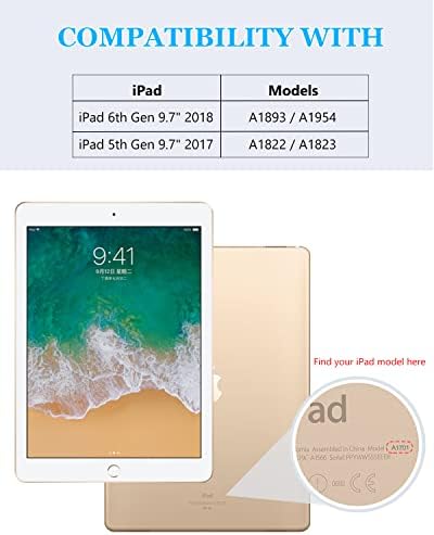 Калъф за iPad 6-ти / 5-то поколение: КОРПОРАТИВНА калъф Miesherk за iPad е 9,7 инча (2018/2017): Защитен калъф военен проба за iPad Air 2 9,7 инча с въртяща се на 360 ° стойка, дръжка, пагон + държач за молив - Черен