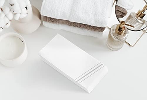 TYH Доставя 50 опаковки за Еднократна употреба, Декоративни кърпи за ръце за баня | Меки Абсорбиращи Хартиени салфетки, подобни на бельо, за партита, сватби и други мероприятия | Елегантен бяло-сив дизайн | 8,5 х 4