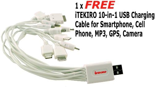 iTEKIRO AC Стенно Зарядно за Кола dc Комплект за Panasonic DMC-FX7EG-K + iTEKIRO 10-в-1 USB Кабел За зареждане
