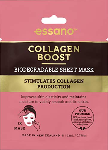 Essano Collagen Boost Биоразлагаемая С маска - Стимулира производството на колаген, подобрява еластичността и поддържа влажността на въздуха - Произведено в Нова Зеландия