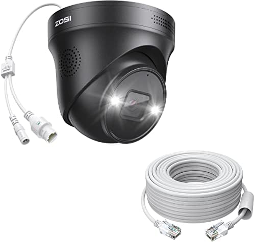 Допълнителна камера ZOSI 4K PoE с функция за откриване на хора и превозни средства, за нощно виждане, звукова и светлинна сигнализация, 2-полосного аудио, защита от атмосферни въздействия IP66, 8-мегапикселова куполна