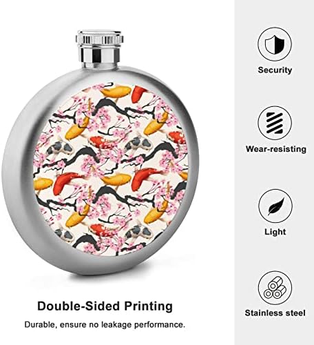 Фляжка за алкохол Koi Fish и Sakura с Капак, 5 Грама, Стоманени Флакони за Уиски, Преносима Фляжка за Вино, Подаръци за Напитки за Жени и Мъже