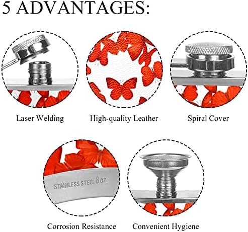 Фляжка за алкохол от Неръждаема Стомана Запечатани с Фуния 7,7 унция в Кожа Джоба една Чудесна Идея за подарък Фляжка с Шарките на Червени Пеперуди