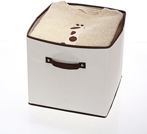 YBM HOME Сгъваема кутия за съхранение на кубчета с дръжки, Чудесен Организатор за гардероба, чекмеджето, шкафа и домашни организация, Натурална кафява тапицерия (1 Голя