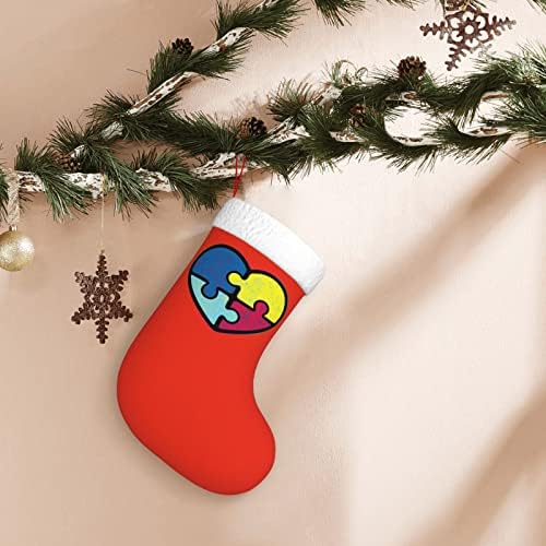 Yoigng Информираността За Аутизма Сърцето Коледен Отглеждане На Коледни Чорапи, Класически Празнична Украса Камина Окачен Чорап