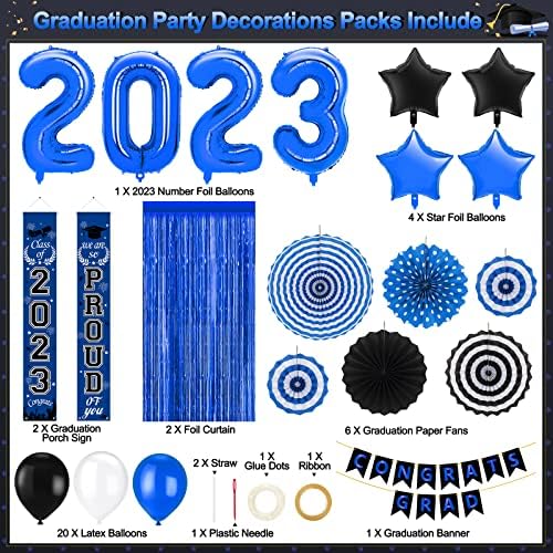 Бижута за бала 2023, Черно-сини Комплекти за декор на бала Включват знамена и балони, идеална украса на поздравителни за завършилите средно училище, колеж
