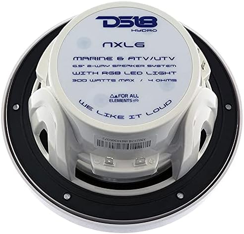 DS18 Hydro NXL-6 - Висококачествена двойка коаксиални високоговорители - 2-Лентов морска колона с вграден RGB подсветка - 300 Вата - устойчивост на uv - Водоустойчиви тонколони - 6,5 см, бял