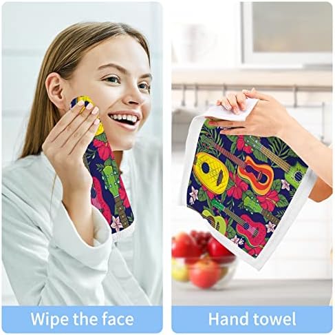 Комплект кърпички за миене на съдове ALAZA Хавайски цветя и китара - Опаковка от 6 броя, Памук, Кърпички за лице, е добре Абсорбиращи и мека на допир хавлиени кърпи за пръстите (226cr8i)