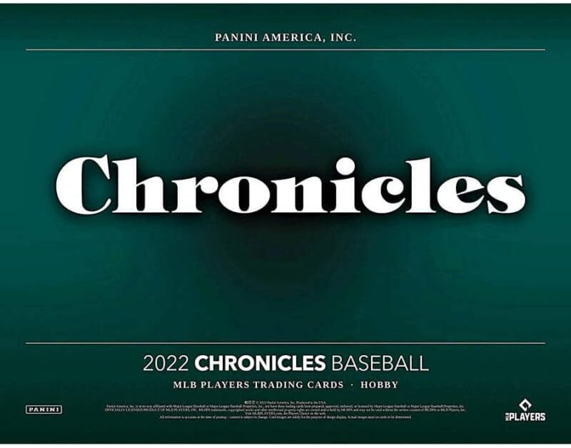 Бейзболна кутия за хоби Панини Хрониките 2022 (6 тестета / 8 карти: 3 Auto)