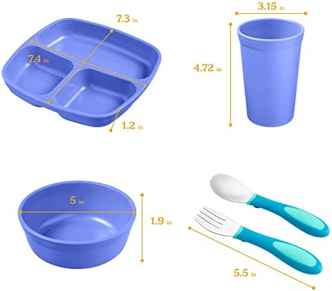 Разход на набор от ECR4Kids My First Meal Pal, Детска посуда, Синьо, 15 предмети, Средно