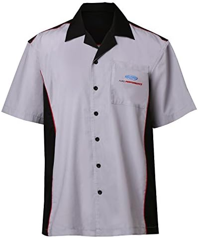 Риза Дейвид Кери Ford Performance Pit Crew – Сив с черно – бялата Риза Mechanic Лагер с къс ръкав и яка, копчета /Клубна риза