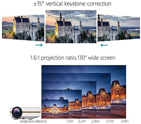 UXZDX CUJUX Актуализиран мини проектор 1080P 1800 лумена Преносим LCD led проектор За домашно кино, съвместим с USB, 3D проектор (Цвят: бял, размер: YG410)