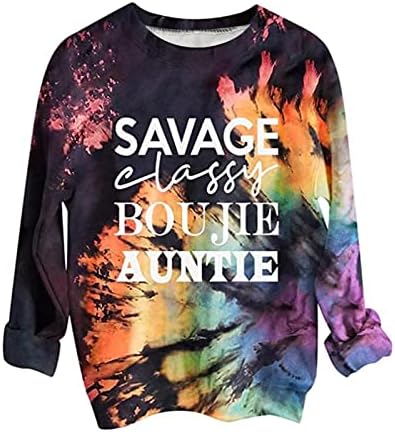 Блузи за Момичета, Модерна Дамска Тениска-оцветител с Писмото Принтом Savage, Стилна Риза Sev Auntie, Тениски с Дълъг ръкав, Потници
