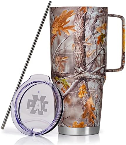 Камуфляжный чаша XPAC обем 44 грама с двойно вакуумни стени от неръждаема стомана с капак, дръжка от неръждаема стомана и метална соломинкой, поставена в автомобил на държач за напитки с ширина 3,5 инча