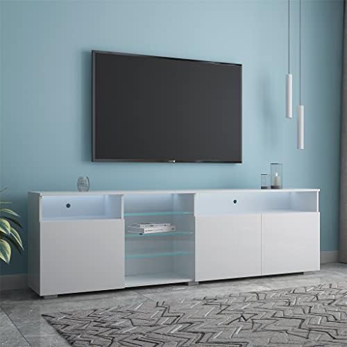 N/A Гланцов led шкаф за телевизор размер на 200x35x55 см, с 3 врати, поставка за телевизор с голям капацитет, с бяла и черна (Цвят: E, размер: както е показано)