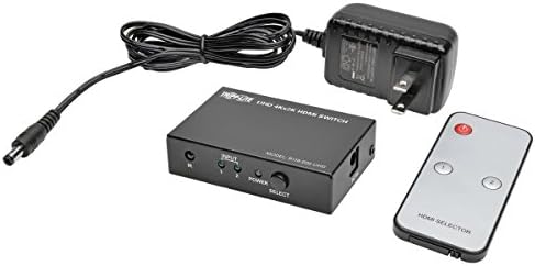 Трип Lite 2-портов HDMI превключвател за видео и аудио, 4K x 2K UHD при 60 Hz (HDMI F/2xF) с дистанционно управление (B119-002-UHD), ЧЕРЕН