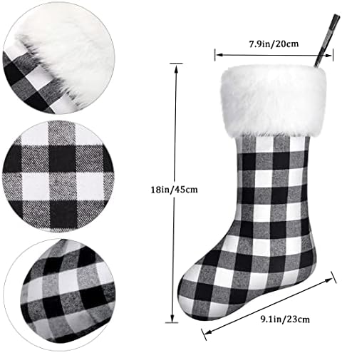 Cvqlw Коледни Чорапи, 6 X 18 инча в клетка от Бъфало Класически Чулочные Украса с Плюшени Белезници Манто Окачени Чорапи Декор за Коледно Парти