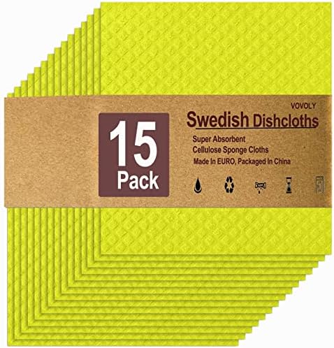Шведски кухненски салфетки Vovoly 30 опаковки - В комплекта са включени 15 жълти и 15 Цветни целулозни губчатых кърпички