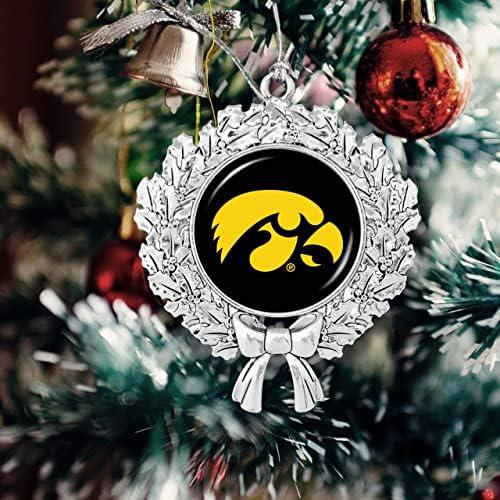 Венец Iowa Hawkeyes с Логото на Отбора Сребрист Метален Коледен Орнамент Подарочное Украса за коледната Елха IU